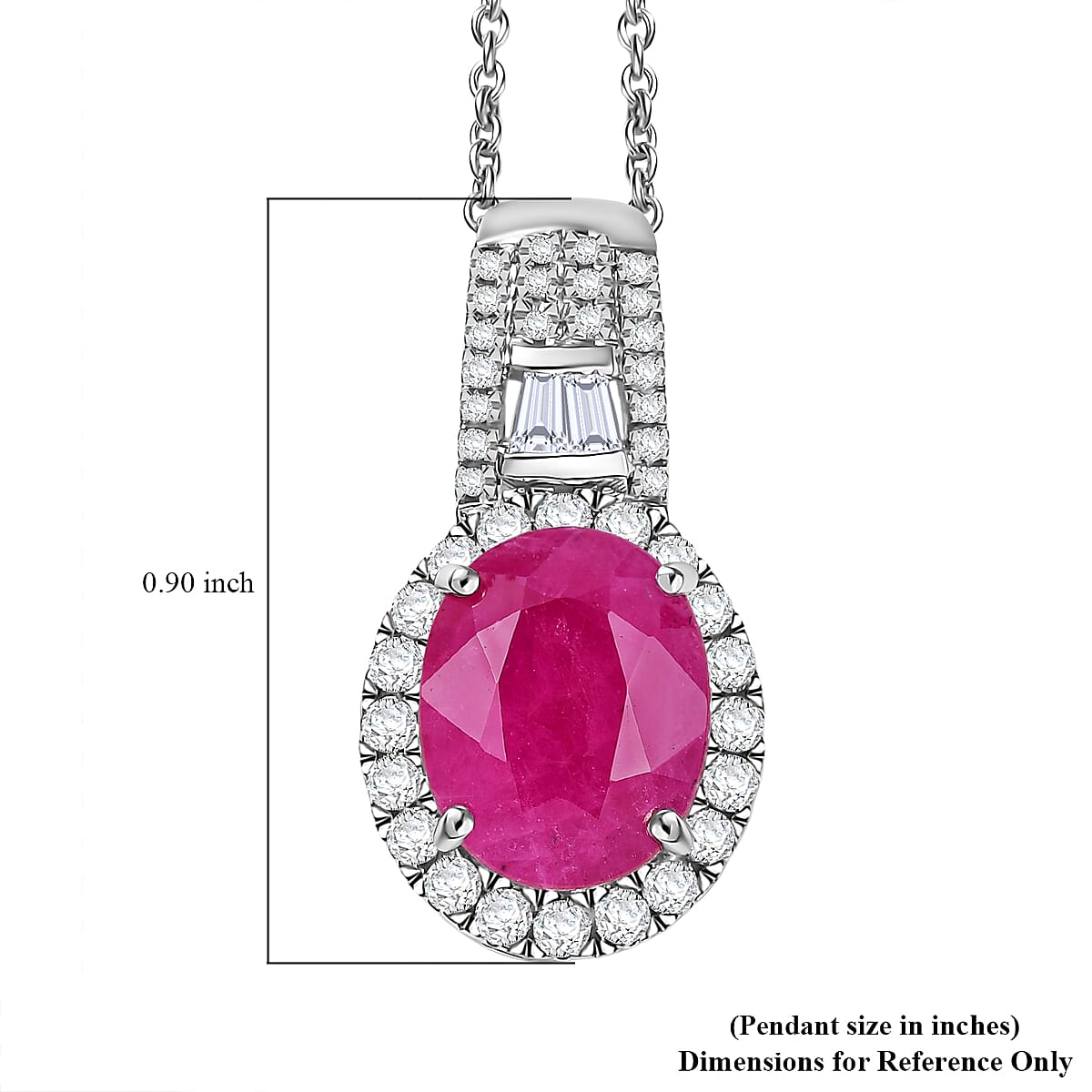 Luxoro AAA Montepuez Ruby and G-H I2 Diamond 3.40 ctw Classic Halo Pendant Necklace in 10K White Gold 20 Inches image number 5