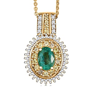 D'Joy Premium Emerald and Multi Gemstone 1.35 ctw Pendant Necklace 20 Inches in 18K Vermeil Yellow Gold Over Sterling Silver