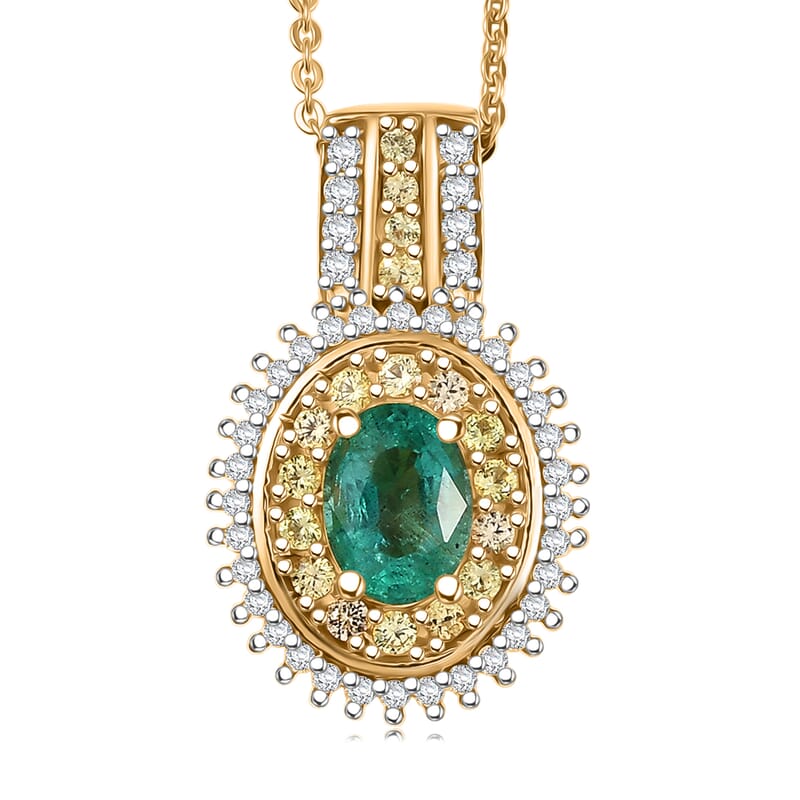 D'Joy Premium Kagem Zambian Emerald and Multi Gemstone 1.35 ctw Pendant Necklace in 18K Vermeil Yellow Gold Over Sterling Silver 20 Inches