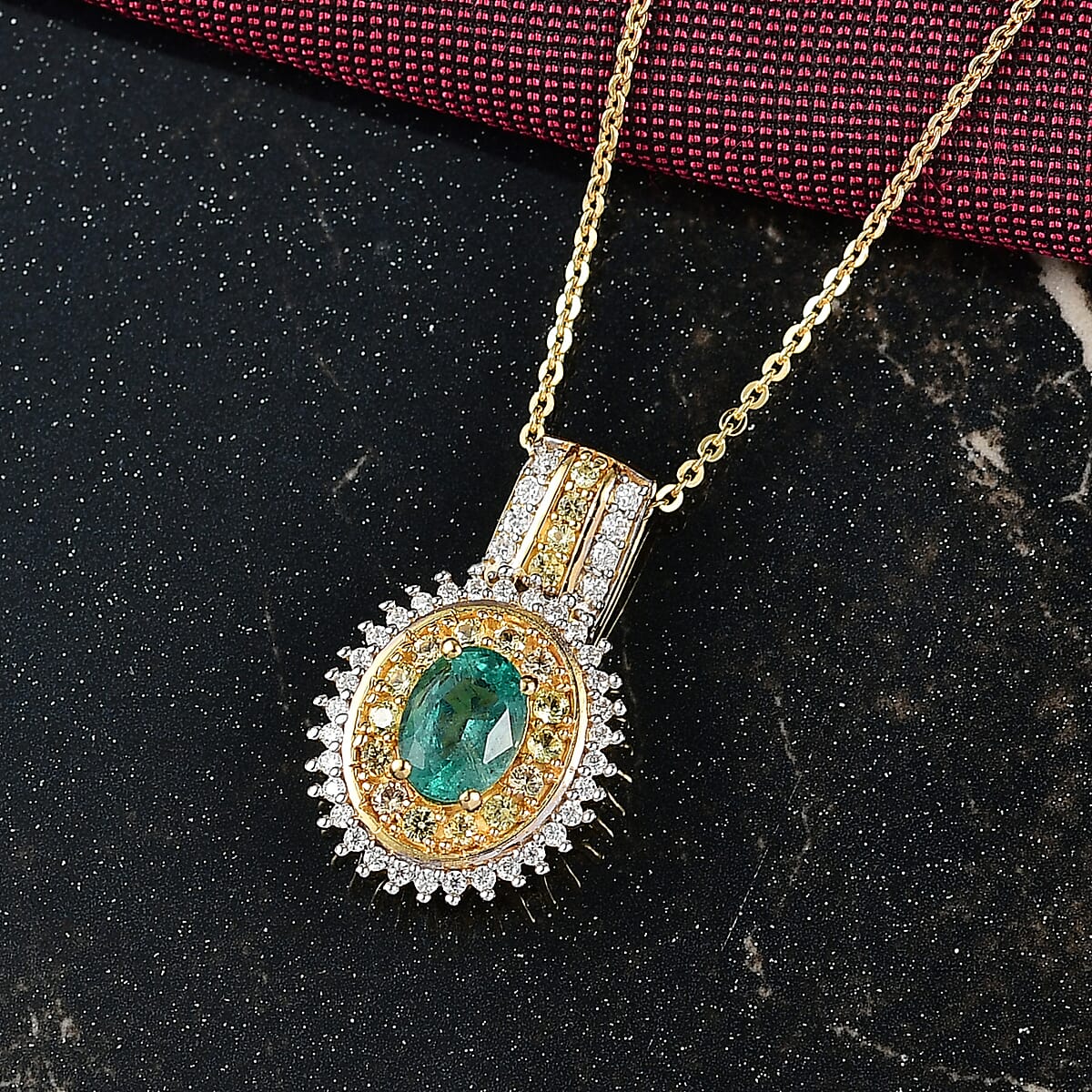 D'Joy Premium Emerald and Multi Gemstone 1.35 ctw Pendant Necklace 20 Inches in 18K Vermeil Yellow Gold Over Sterling Silver image number 1