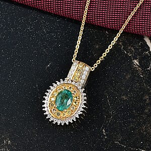 D'Joy Premium Kagem Zambian Emerald and Multi Gemstone 1.35 ctw Pendant Necklace in 18K Vermeil Yellow Gold Over Sterling Silver 20 Inches