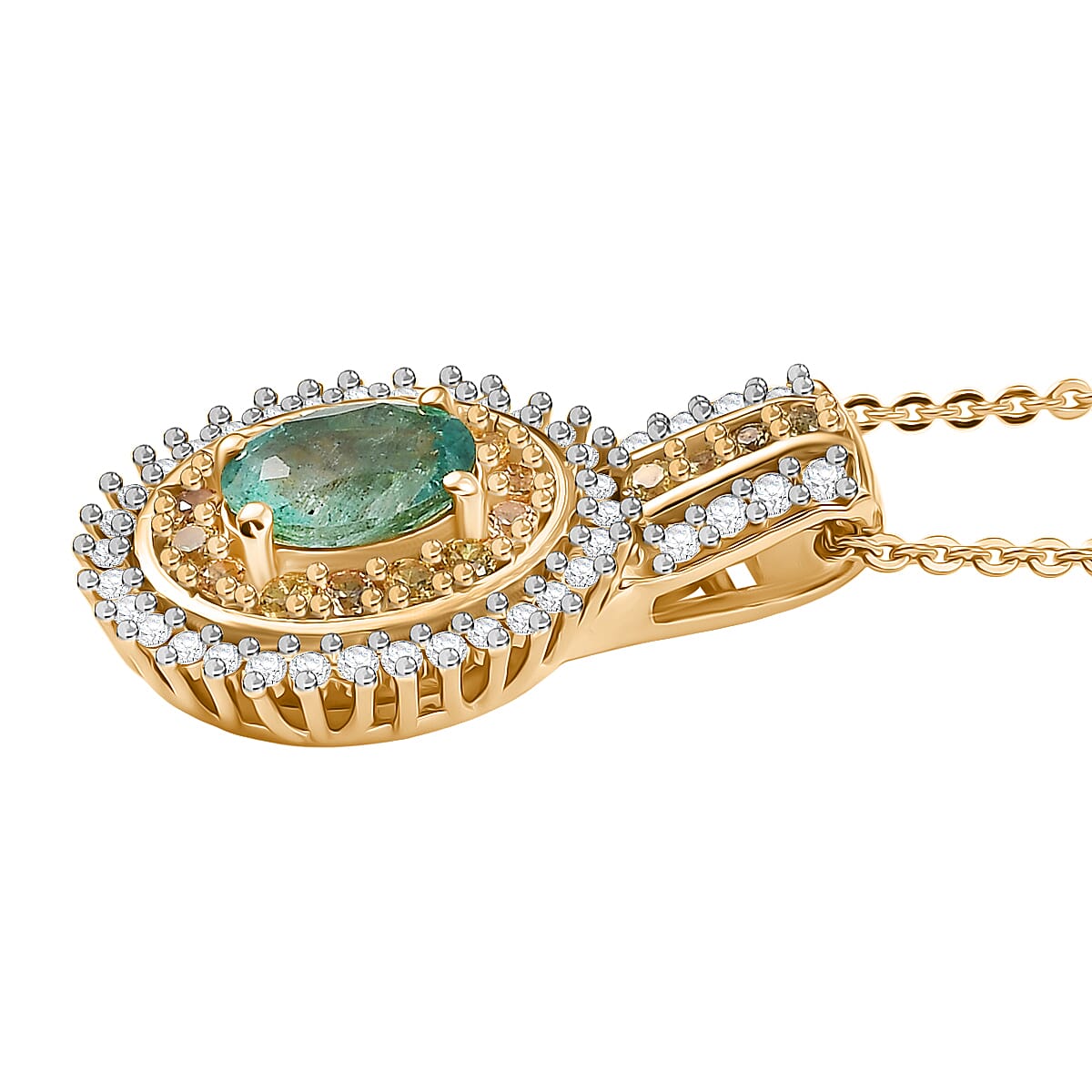D'Joy Premium Emerald and Multi Gemstone 1.35 ctw Pendant Necklace 20 Inches in 18K Vermeil Yellow Gold Over Sterling Silver image number 3