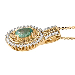 D'Joy Premium Kagem Zambian Emerald and Multi Gemstone 1.35 ctw Pendant Necklace in 18K Vermeil Yellow Gold Over Sterling Silver 20 Inches
