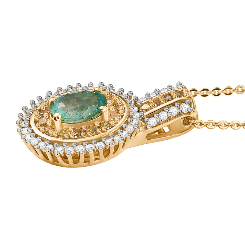 D'Joy Premium Kagem Zambian Emerald and Multi Gemstone 1.35 ctw Pendant Necklace in 18K Vermeil Yellow Gold Over Sterling Silver 20 Inches