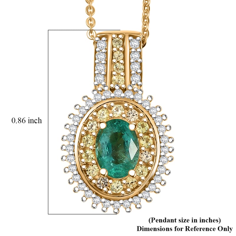 D'Joy Premium Kagem Zambian Emerald and Multi Gemstone 1.35 ctw Pendant Necklace in 18K Vermeil Yellow Gold Over Sterling Silver 20 Inches