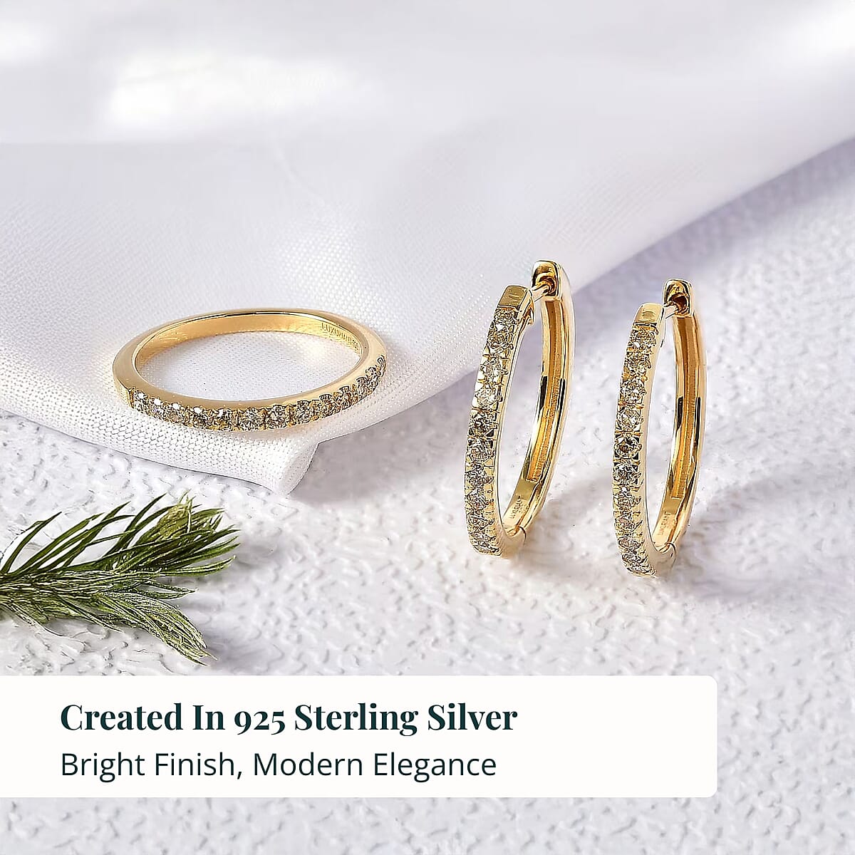  2 Piece Set Luxuriant Lab Grown Yellow Diamond SI 0.85 ctw Band Ring (Size 10.0) and Hoop Earrings in 18K Vermeil Yellow Gold Over Sterling Silver image number 2