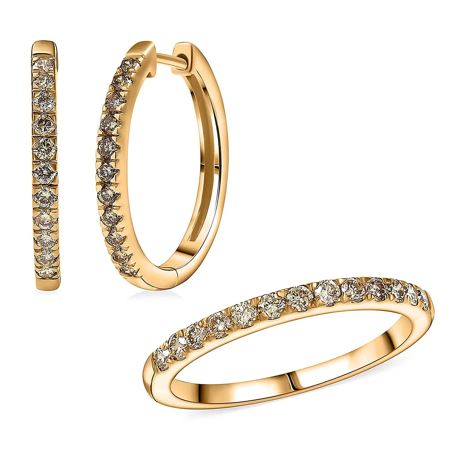 2 Piece Set Luxuriant Lab Grown Yellow Diamond (SI) (IR) Band Ring (Size 6.00) and Hoop Earrings in 18K Vermeil YG Over Sterling Silver 0.85 ctw