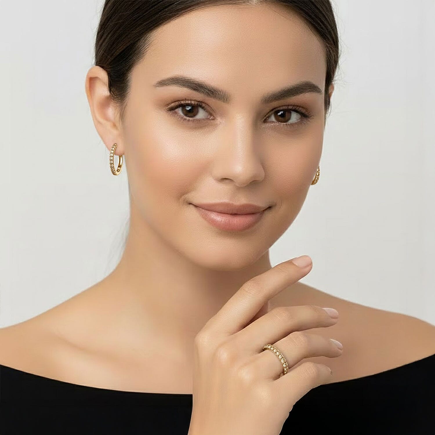 2 Piece Set Luxuriant Lab Grown Yellow Diamond SI 0.85 ctw Band Ring (Size 10.0) and Hoop Earrings in 18K Vermeil Yellow Gold Over Sterling Silver