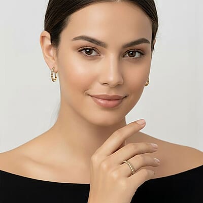 2 Piece Set Luxuriant Lab Grown Yellow Diamond SI 0.85 ctw Band Ring (Size 10.0) and Hoop Earrings in 18K Vermeil Yellow Gold Over Sterling Silver