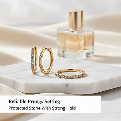 2 Piece Set Luxuriant Lab Grown Yellow Diamond SI 0.85 ctw Band Ring (Size 10.0) and Hoop Earrings in 18K Vermeil Yellow Gold Over Sterling Silver