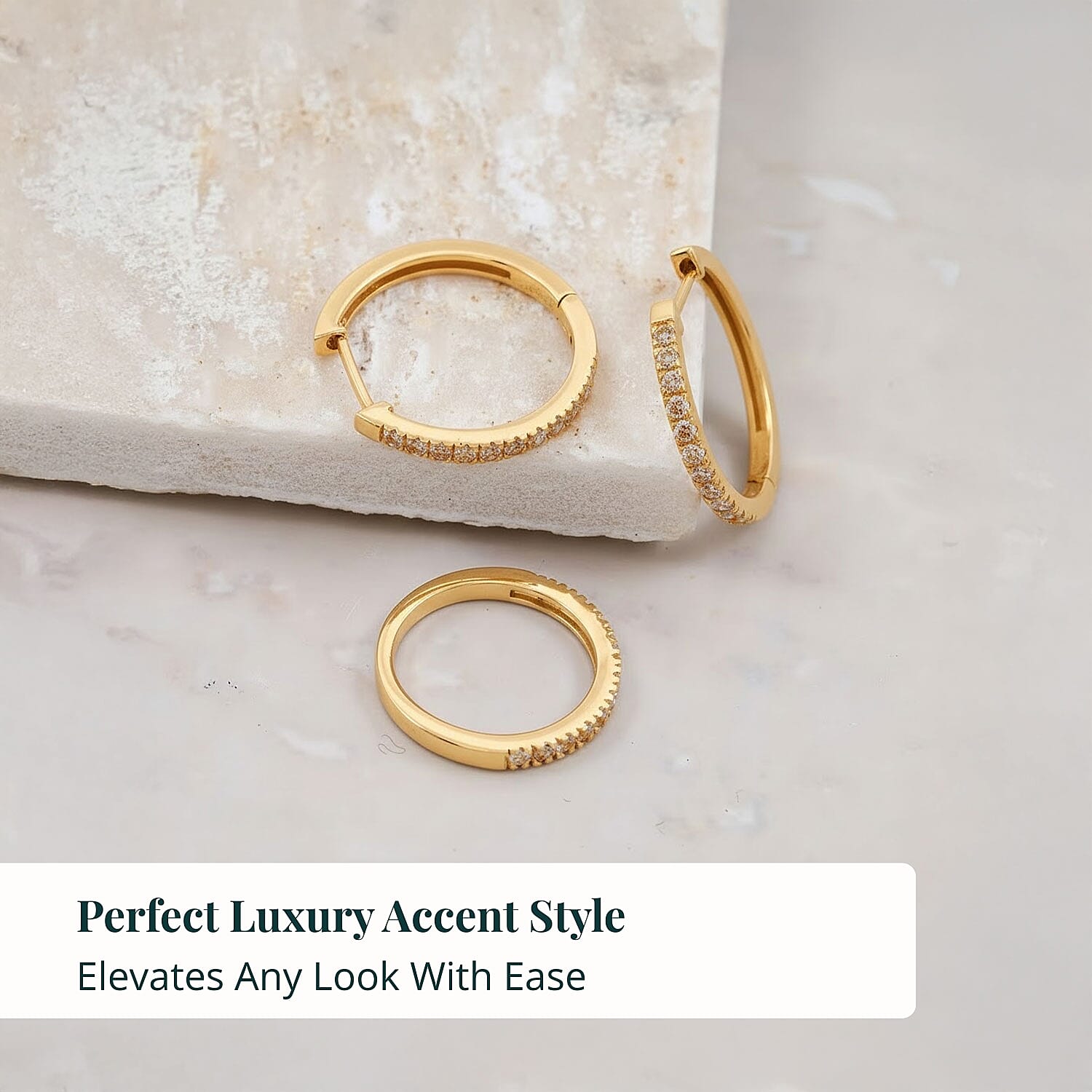 2 Piece Set Luxuriant Lab Grown Yellow Diamond SI 0.85 ctw Band Ring (Size 10.0) and Hoop Earrings in 18K Vermeil Yellow Gold Over Sterling Silver