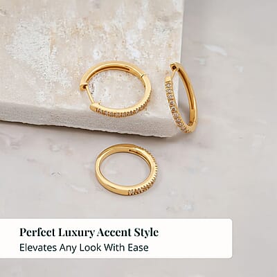 2 Piece Set Luxuriant Lab Grown Yellow Diamond SI 0.85 ctw Band Ring (Size 10.0) and Hoop Earrings in 18K Vermeil Yellow Gold Over Sterling Silver