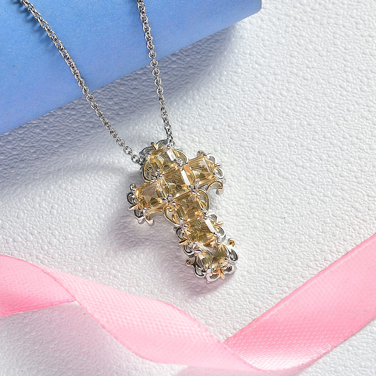 EverTrue Brazilian Citrine 4.65 ctw Pendant in 18K YG Plated and Platinum Bond with Stainless Steel Necklace 20 Inches image number 1