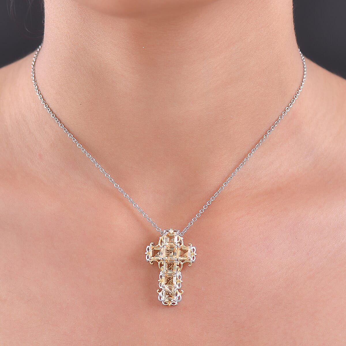 EverTrue Brazilian Citrine 4.65 ctw Pendant in 18K YG Plated and Platinum Bond with Stainless Steel Necklace 20 Inches image number 2