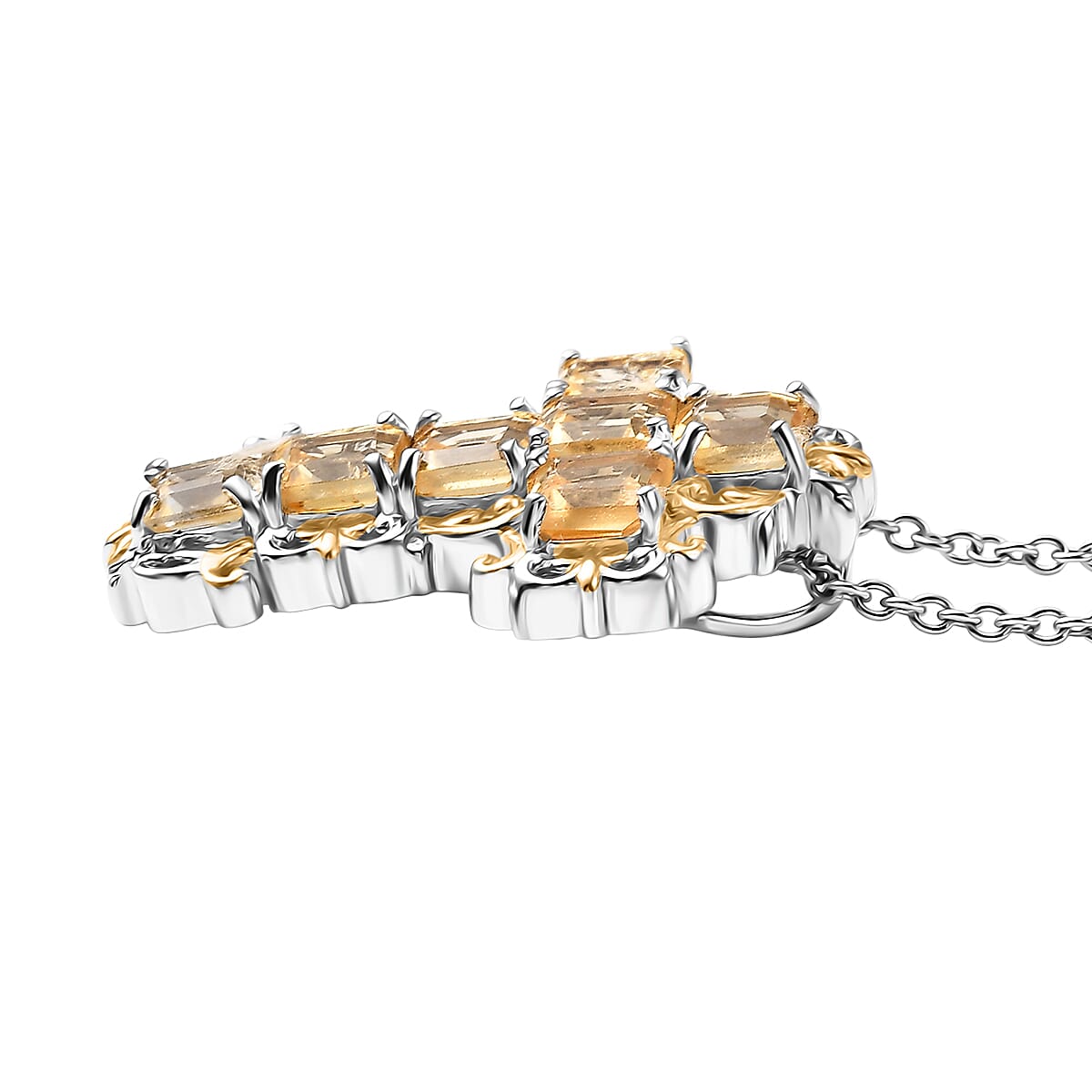 EverTrue Brazilian Citrine 4.65 ctw Pendant in 18K YG Plated and Platinum Bond with Stainless Steel Necklace 20 Inches image number 3