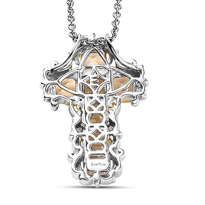 EverTrue Brazilian Citrine 4.65 ctw Art Nouveau Cross Pendant in 18K YG Plated and Platinum Bond with Stainless Steel Necklace 20 Inches