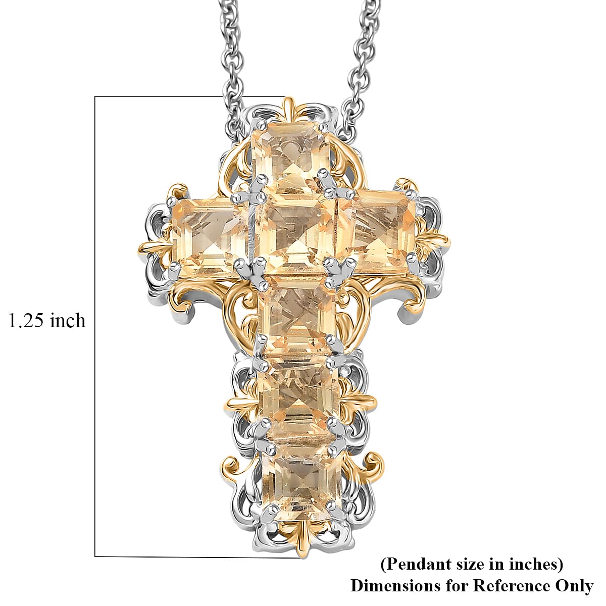 EverTrue Brazilian Citrine 4.65 ctw Art Nouveau Cross Pendant in 18K YG Plated and Platinum Bond with Stainless Steel Necklace 20 Inches