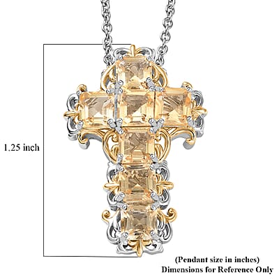 EverTrue Brazilian Citrine 4.65 ctw Art Nouveau Cross Pendant in 18K YG Plated and Platinum Bond with Stainless Steel Necklace 20 Inches