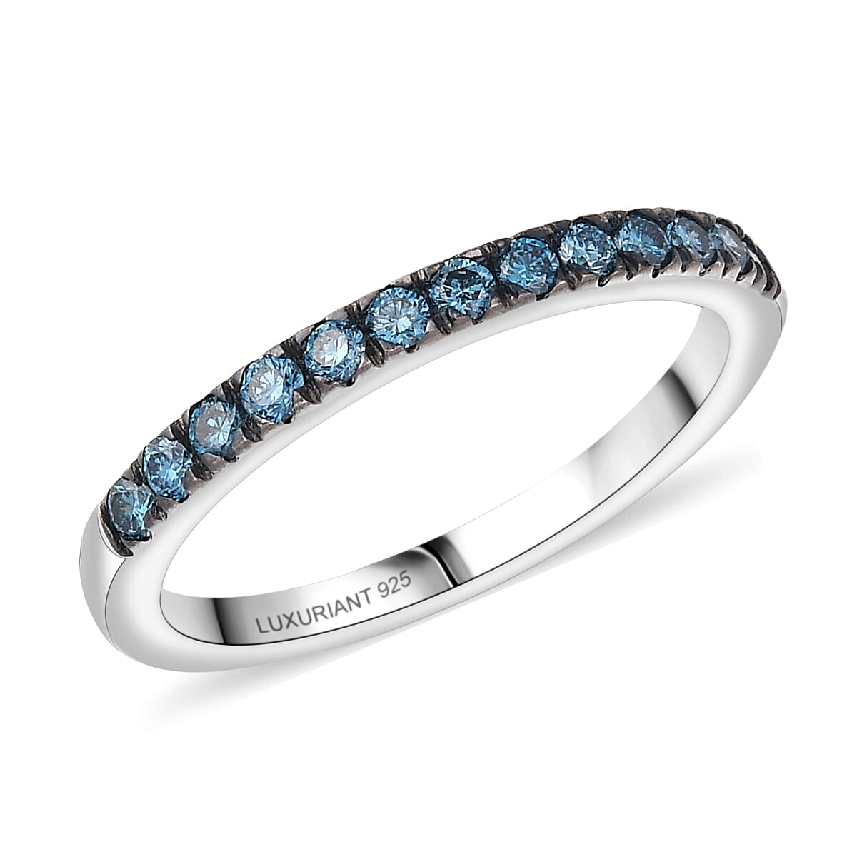Doorbuster 2 Piece Set Luxuriant Lab Grown Blue Diamond SI 0.85 ctw Band Ring (Size 9.0) and Hoop Earrings in Rhodium Over Sterling Silver (Del. in 10-12 Days) image number 4