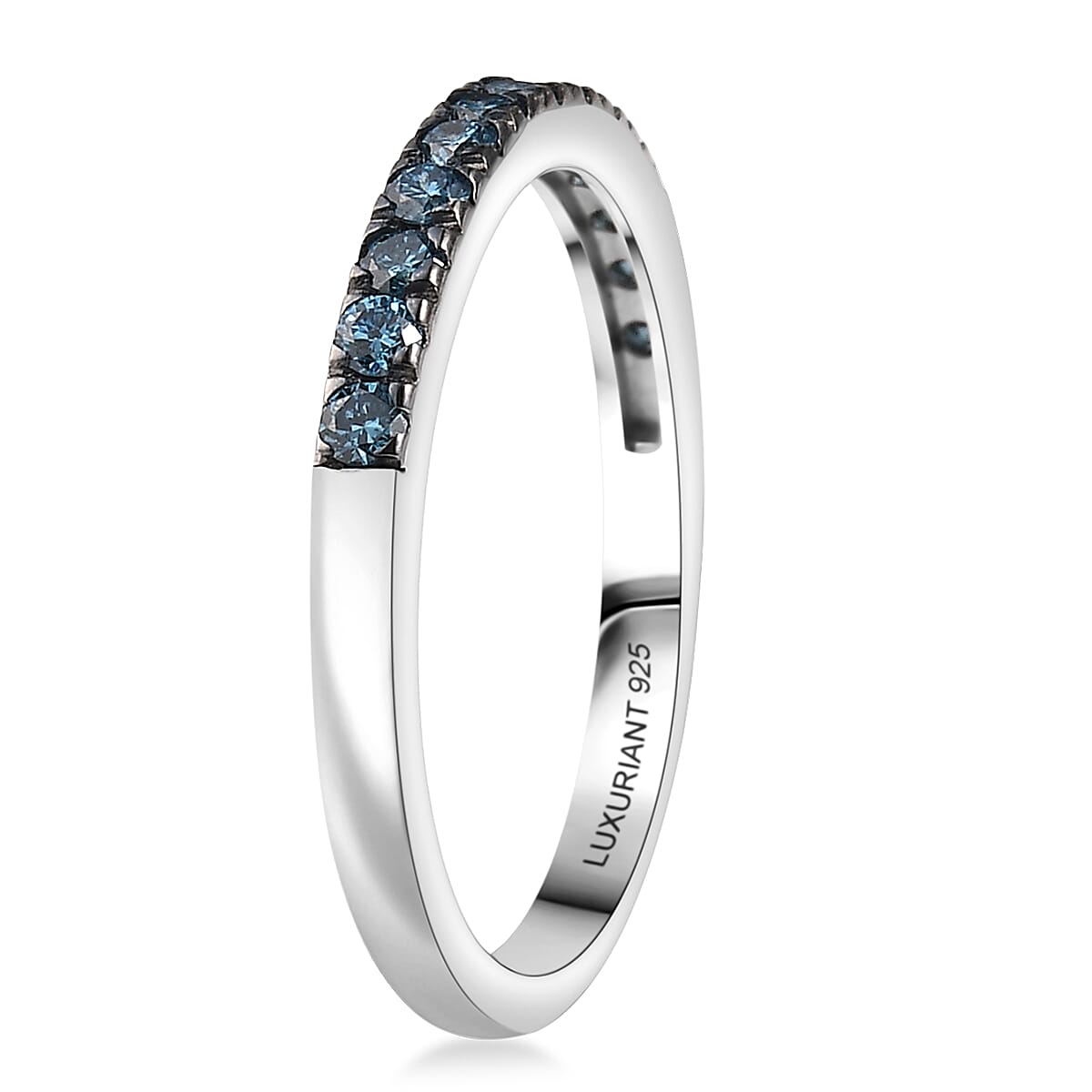 Doorbuster 2 Piece Set Luxuriant Lab Grown Blue Diamond SI 0.85 ctw Band Ring (Size 9.0) and Hoop Earrings in Rhodium Over Sterling Silver (Del. in 10-12 Days) image number 5
