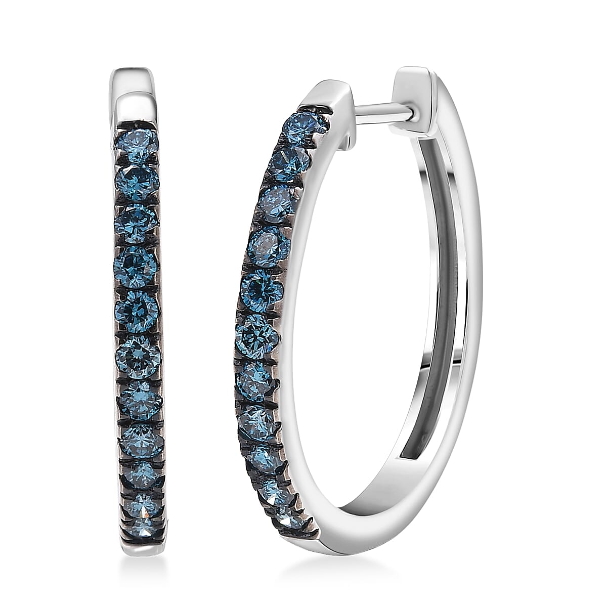 Doorbuster 2 Piece Set Luxuriant Lab Grown Blue Diamond SI 0.85 ctw Band Ring (Size 9.0) and Hoop Earrings in Rhodium Over Sterling Silver (Del. in 10-12 Days) image number 7