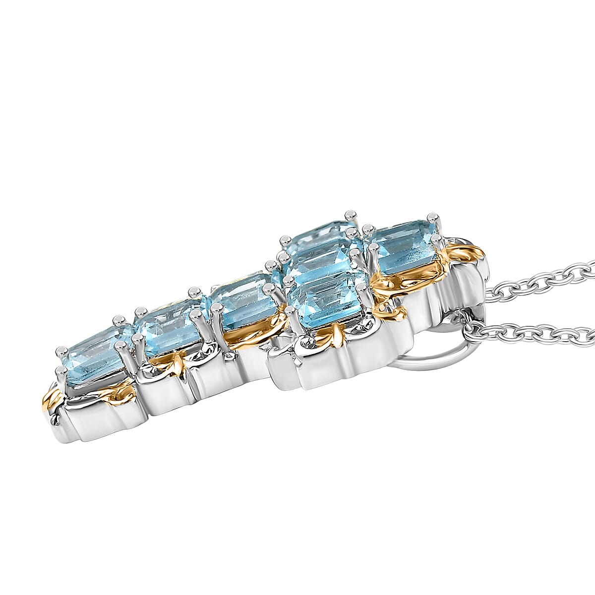 EverTrue Sky Blue Topaz 5.70 ctw Art Nouveau Cross Pendant in 18K YG Plated and Platinum Bond with Stainless Steel Necklace 20 Inches image number 3