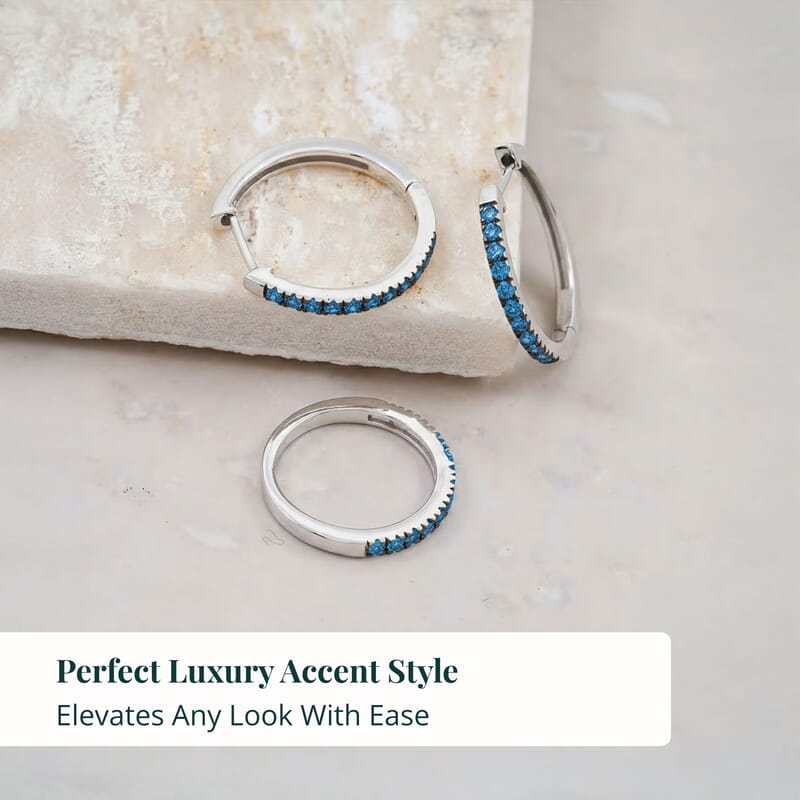  2 Piece Set Luxuriant Lab Grown Blue Diamond SI 0.85 ctw Band Ring (Size 9.0) and Hoop Earrings in Rhodium Over Sterling Silver