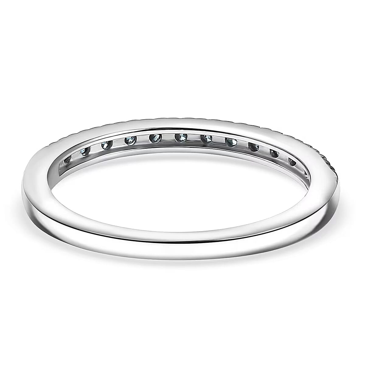  2 Piece Set Luxuriant Lab Grown Blue Diamond SI 0.85 ctw Band Ring (Size 9.0) and Hoop Earrings in Rhodium Over Sterling Silver image number 8