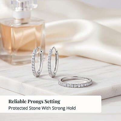 2 Piece Set Luxuriant Lab Grown Diamond G-H SI 0.85 ctw Everyday Brilliance Ring (Size 6.00) and Earrings in Rhodium Over Sterling Silver
