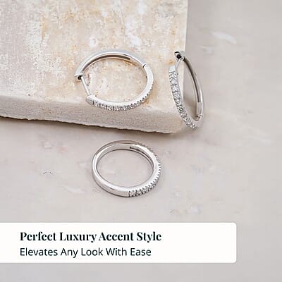 2 Piece Set Luxuriant Lab Grown Diamond G-H SI 0.85 ctw Everyday Brilliance Ring (Size 6.00) and Earrings in Rhodium Over Sterling Silver