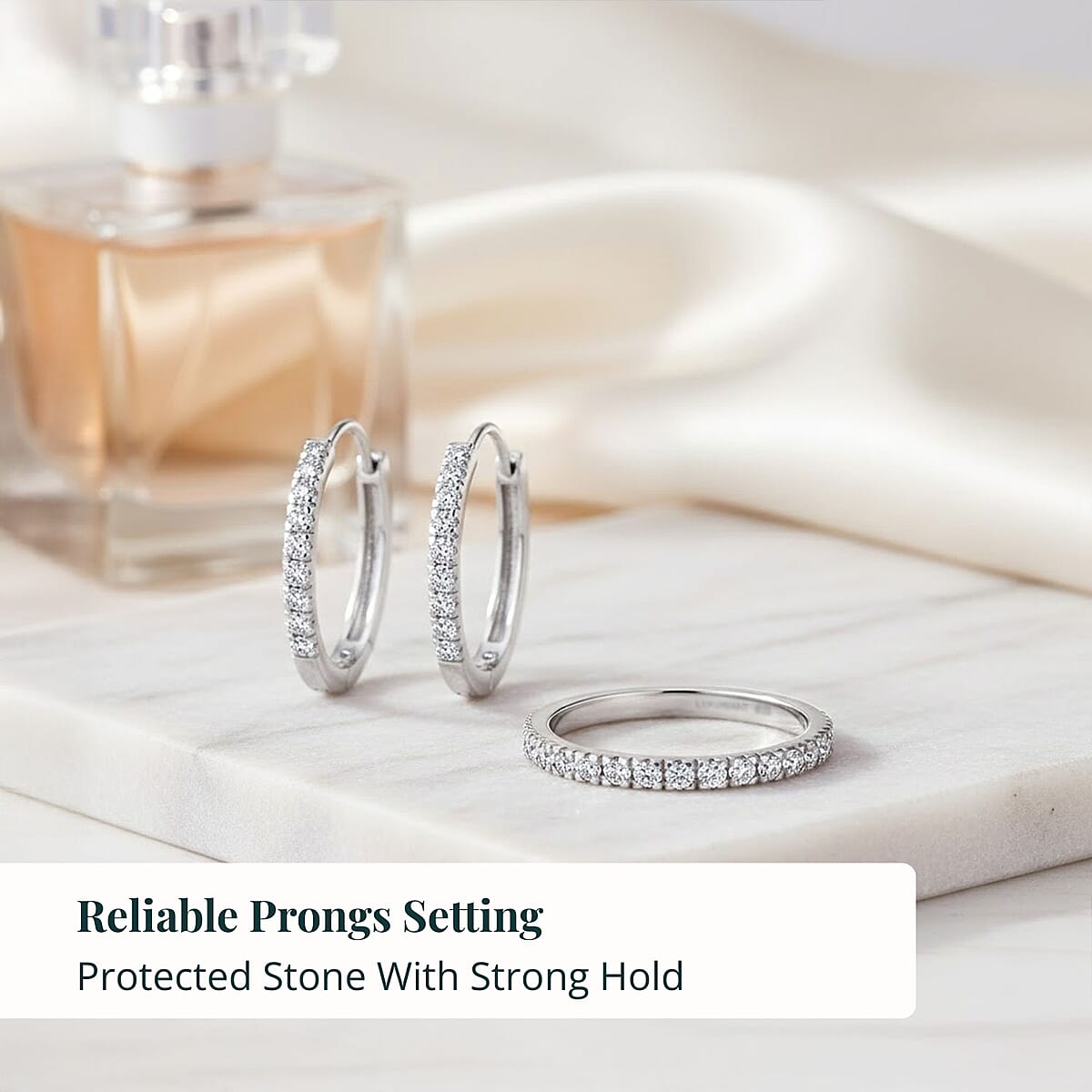  2 Piece Set Luxuriant Lab Grown Diamond G-H SI 0.85 ctw Everyday Brilliance Ring (Size 10.0) and Earrings in Rhodium Over Sterling Silver image number 4