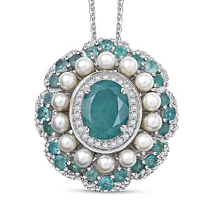 D'Joy Premium Grandidierite and Multi Gemstone 3.25 ctw Pendant Necklace in Rhodium Over Sterling Silver 20 Inches