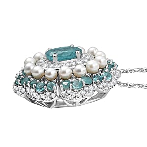 D'Joy Premium Grandidierite and Multi Gemstone 3.25 ctw Art Deco Pendant Necklace in Rhodium Over Sterling Silver 20 Inches