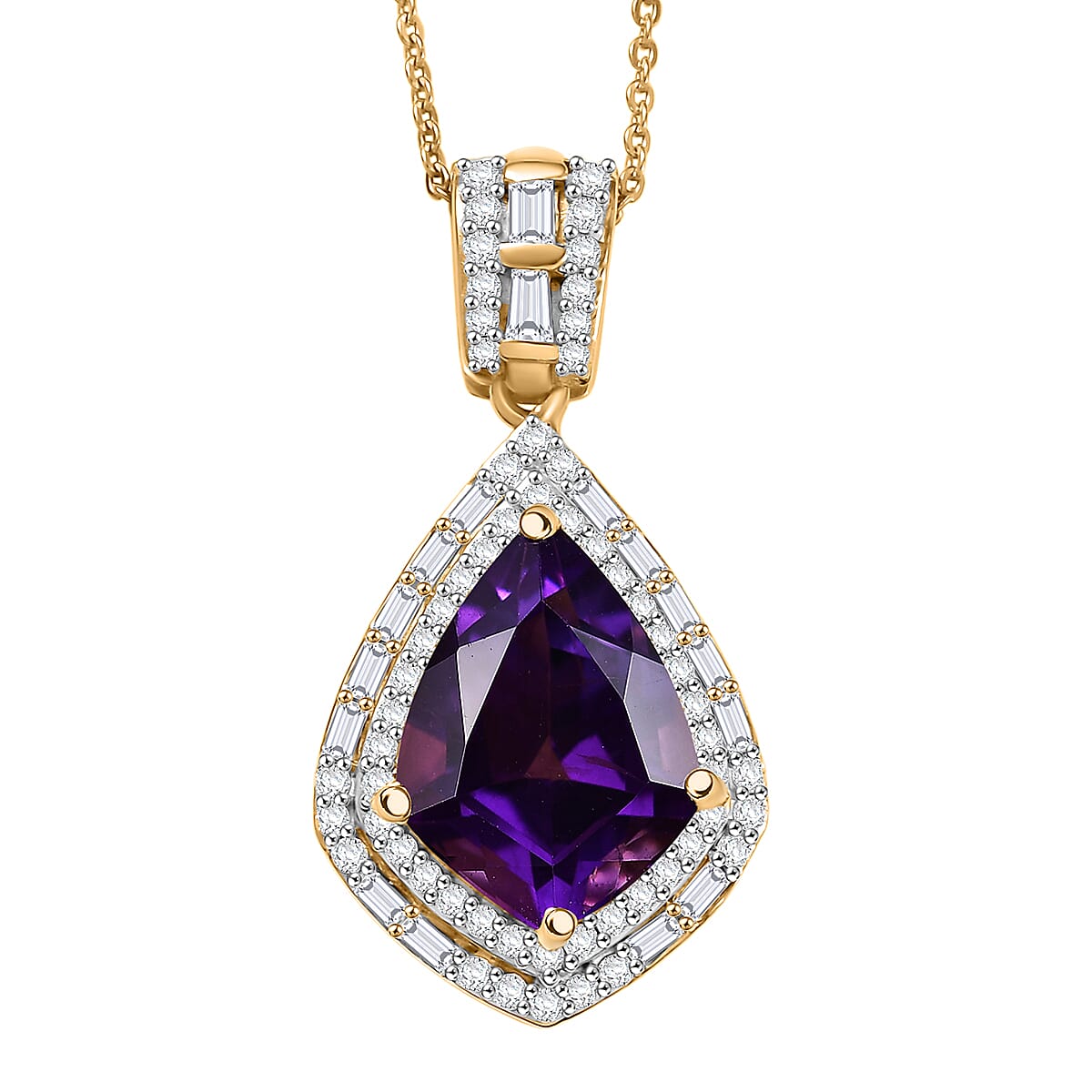 Epic Deal D'Joy AAA Lusaka Amethyst and Moissanite 5.80 ctw Shield Pendant Necklace 20 Inches in 18K Vermeil Yellow Gold Over Sterling Silver image number 0