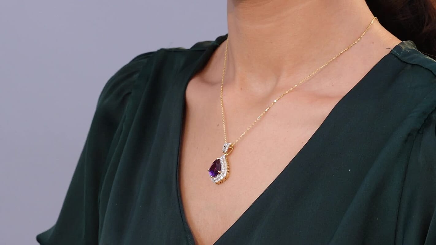 D'Joy AAA Lusaka Amethyst and Moissanite 5.80 ctw Pendant Necklace 20 Inches in 18K Vermeil Yellow Gold Over Sterling Silver