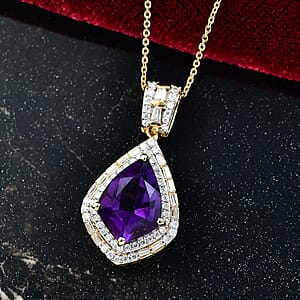 Epic Deal D'Joy AAA Lusaka Amethyst and Moissanite 5.80 ctw Shield Pendant Necklace 20 Inches in 18K Vermeil Yellow Gold Over Sterling Silver