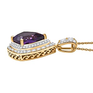 Epic Deal D'Joy AAA Lusaka Amethyst and Moissanite 5.80 ctw Shield Pendant Necklace 20 Inches in 18K Vermeil Yellow Gold Over Sterling Silver