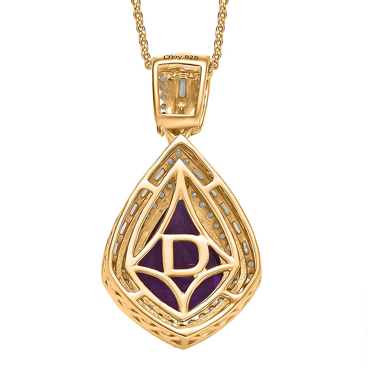 Epic Deal D'Joy AAA Lusaka Amethyst and Moissanite 5.80 ctw Shield Pendant Necklace 20 Inches in 18K Vermeil Yellow Gold Over Sterling Silver image number 4