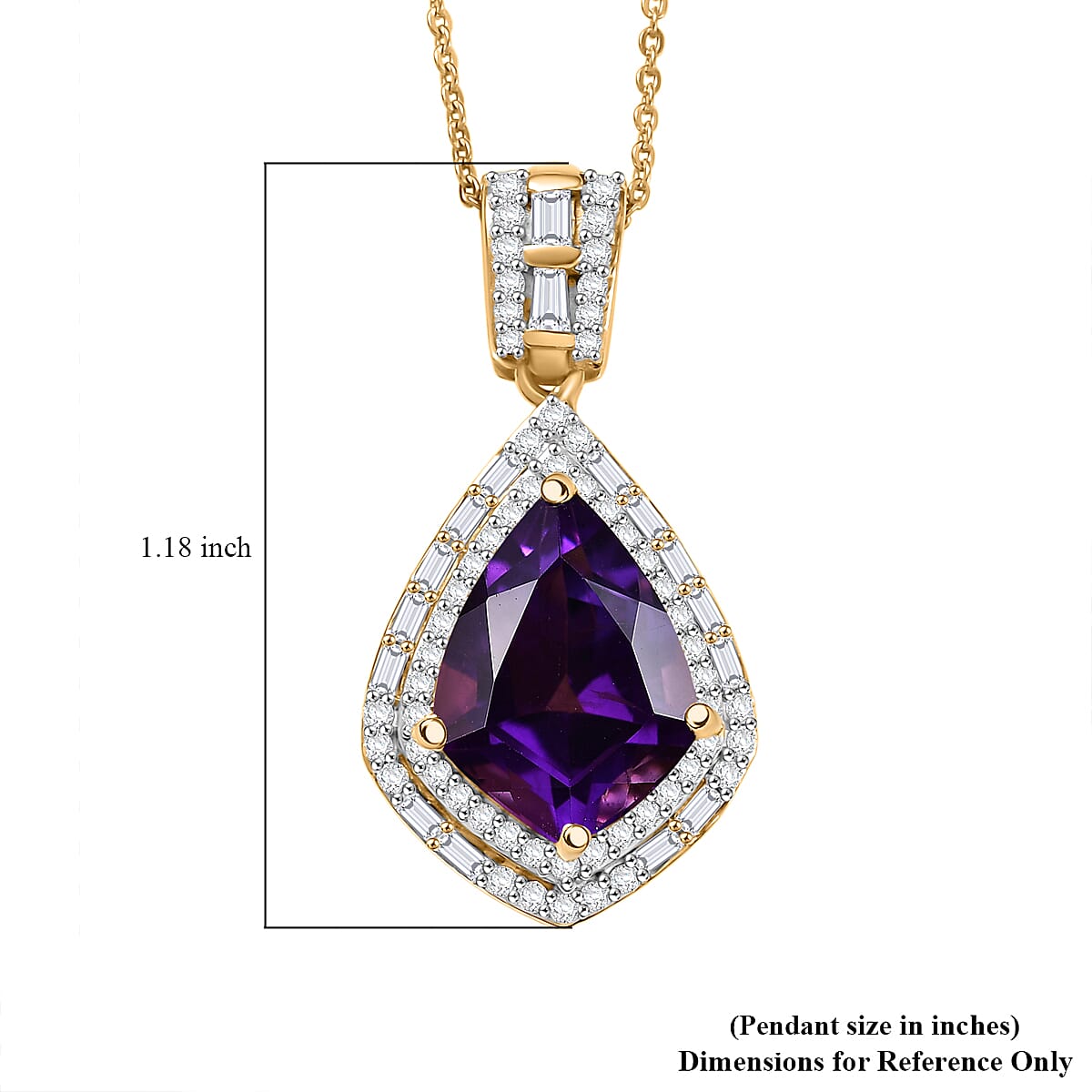 Epic Deal D'Joy AAA Lusaka Amethyst and Moissanite 5.80 ctw Shield Pendant Necklace 20 Inches in 18K Vermeil Yellow Gold Over Sterling Silver image number 5