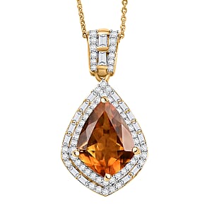 Epic Deal D'Joy Premium Santa Ana Madeira Citrine and Moissanite 5.55 ctw Shield Pendant Necklace 20 Inches in 18K Vermeil Yellow Gold Over Sterling Silver