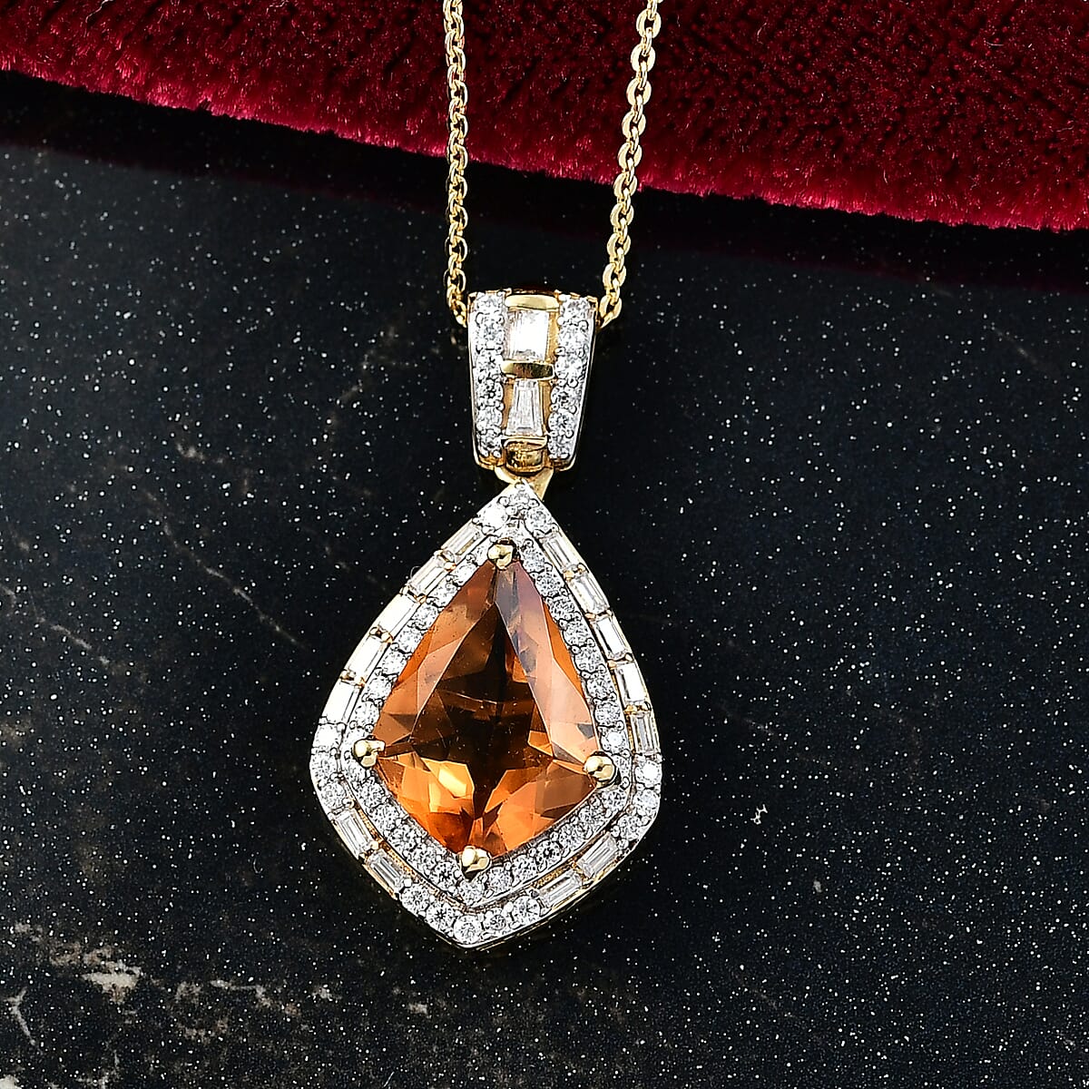 Epic Deal D'Joy Premium Santa Ana Madeira Citrine and Moissanite 5.55 ctw Shield Pendant Necklace 20 Inches in 18K Vermeil Yellow Gold Over Sterling Silver image number 1