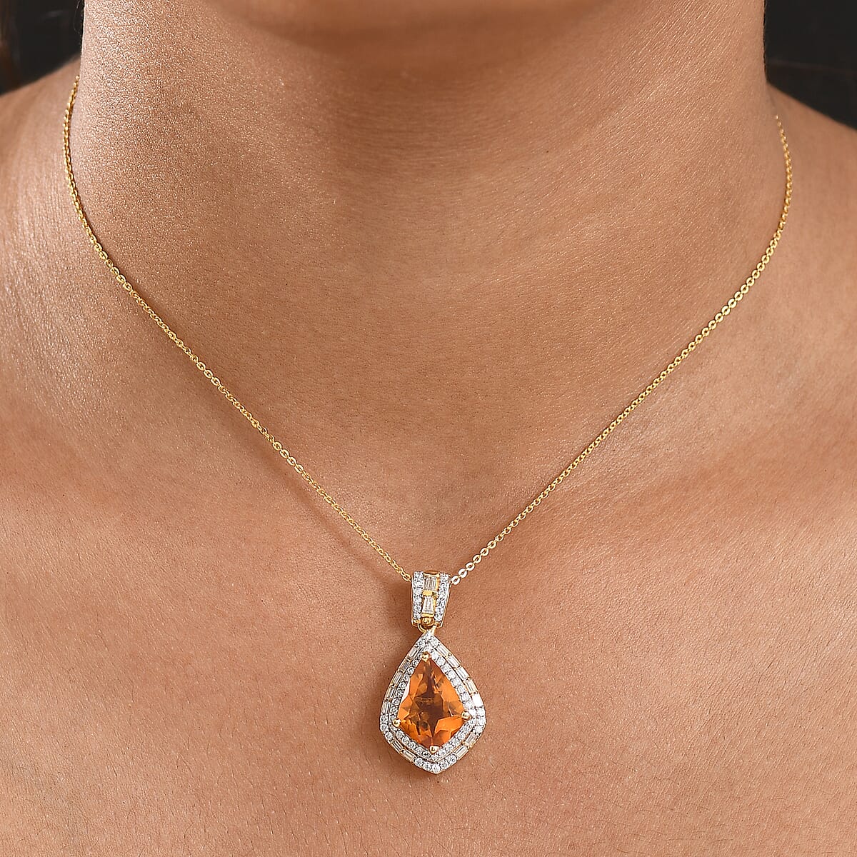 Epic Deal D'Joy Premium Santa Ana Madeira Citrine and Moissanite 5.55 ctw Shield Pendant Necklace 20 Inches in 18K Vermeil Yellow Gold Over Sterling Silver image number 2