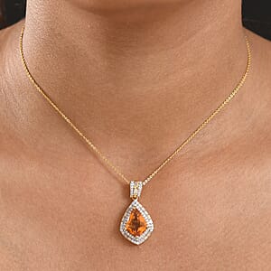 Epic Deal D'Joy Premium Santa Ana Madeira Citrine and Moissanite 5.55 ctw Shield Pendant Necklace 20 Inches in 18K Vermeil Yellow Gold Over Sterling Silver