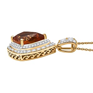 Epic Deal D'Joy Premium Santa Ana Madeira Citrine and Moissanite 5.55 ctw Shield Pendant Necklace 20 Inches in 18K Vermeil Yellow Gold Over Sterling Silver