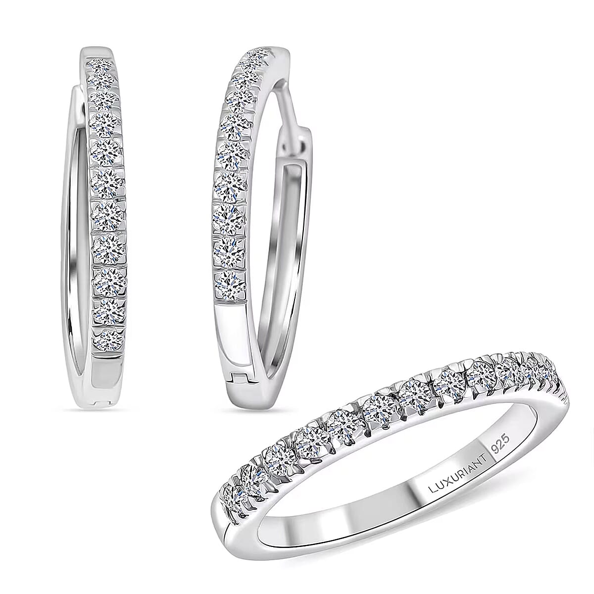  2 Piece Set Luxuriant Lab Grown Diamond G-H SI 0.85 ctw Everyday Brilliance Ring (Size 5.00) and Earrings in Rhodium Over Sterling Silver image number 0