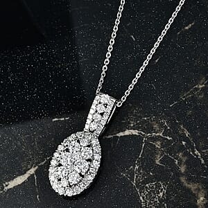 Luxuriant Lab Grown Diamond G-H SI 1.00 ctw Cluster Halo Pendant Necklace in Rhodium Over Sterling Silver 20 Inches