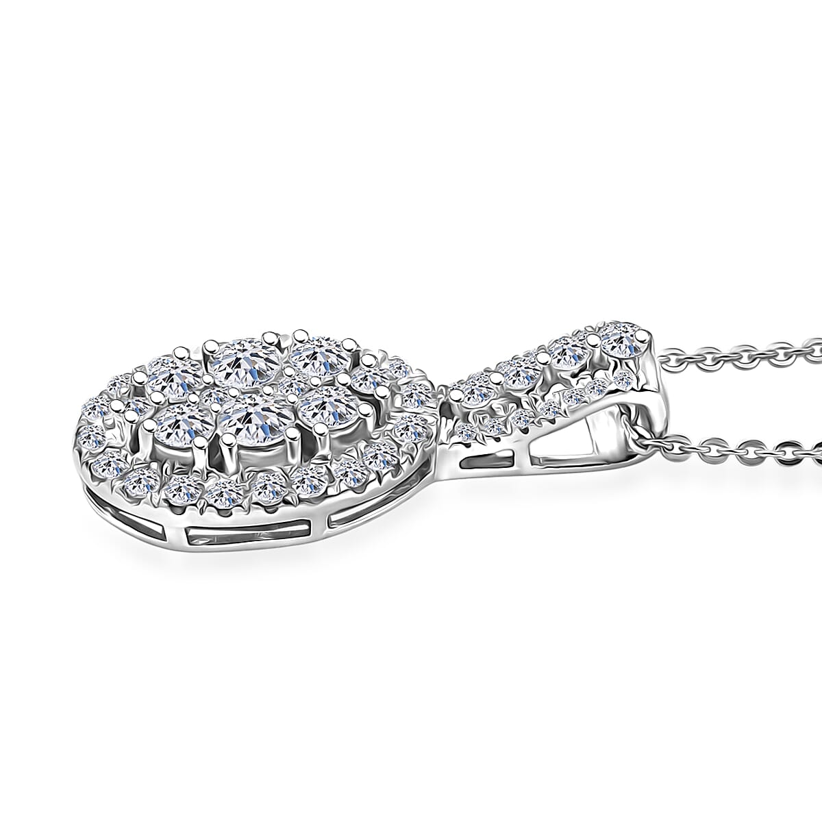 Luxuriant Lab Grown Diamond G-H SI 1.00 ctw Cluster Halo Pendant Necklace in Rhodium Over Sterling Silver 20 Inches