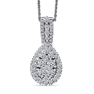 Luxuriant Lab Grown Diamond G-H SI 1.00 ctw Cluster Halo Pendant Necklace in Rhodium Over Sterling Silver 20 Inches