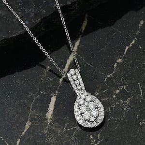 Luxuriant Lab Grown Diamond G-H SI 1.00 ctw Cluster Halo Pendant Necklace in Rhodium Over Sterling Silver 20 Inches