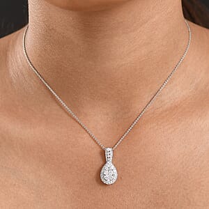 Luxuriant Lab Grown Diamond G-H SI 1.00 ctw Cluster Halo Pendant Necklace in Rhodium Over Sterling Silver 20 Inches
